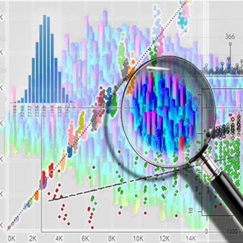 Image of a magnifying glass hovering over a line graph representing abstract data