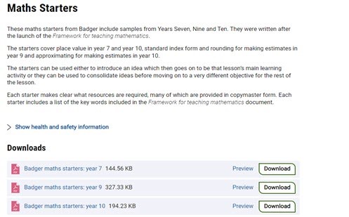 Maths starters Image