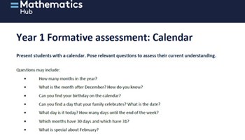 Formative assessment: Calendar Image