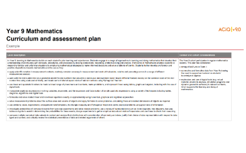 Year 9 Mathematics: Curriculum and assessment plan Image