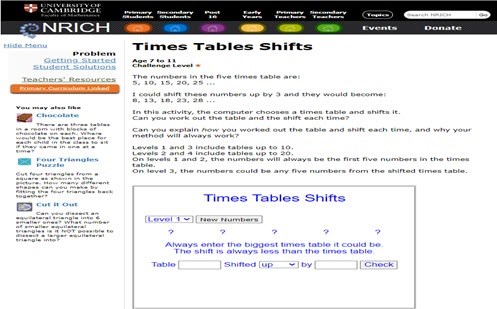 Times tables shifts Image