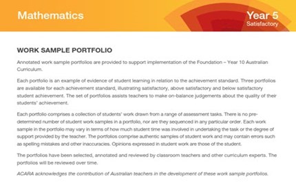 Mathematics: work sample portfolio summary – Year 5 Image