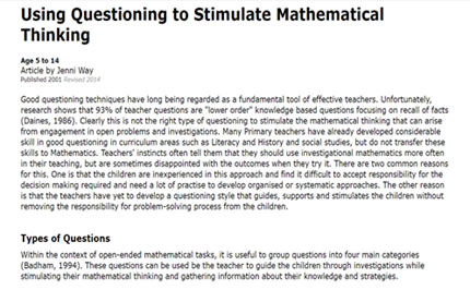 Using questioning to stimulate mathematical thinking Image