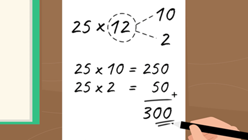 Written solution to a multiplication problem.