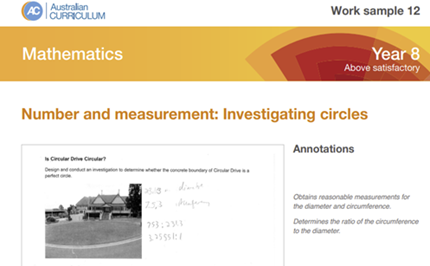 Mathematics Year 8 work sample portfolio – ACARA Image