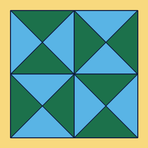 A large 2x2 square grid is on yellow background.