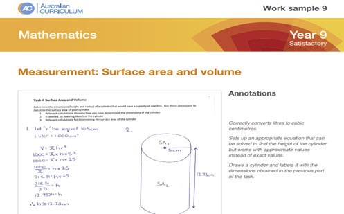 Mathematics: Work sample 9 portfolio – Year 9 Image