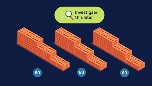 A diagram of three brick structures.