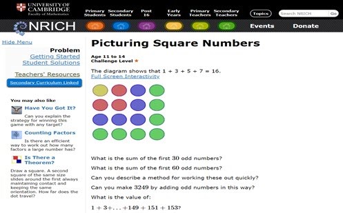 Picturing square numbers Image