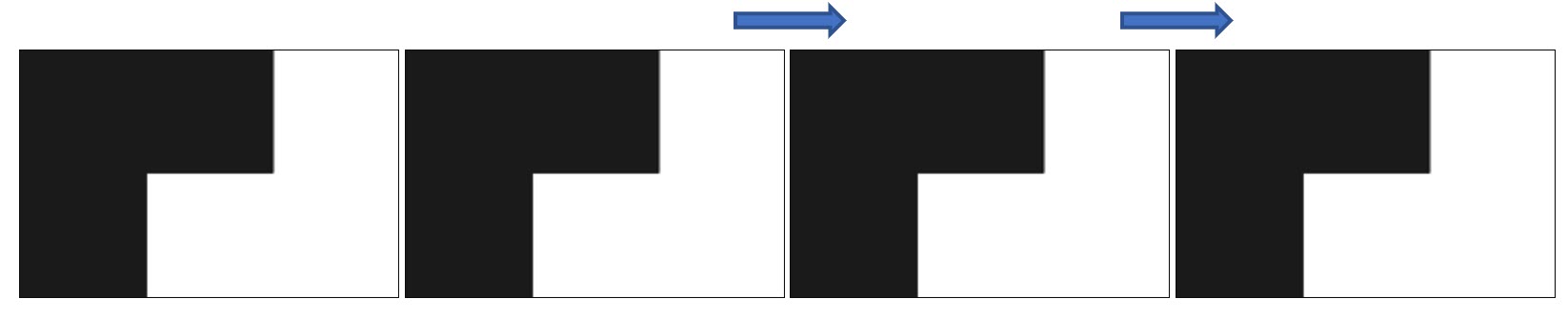 Image of the tromino being slid along another two times.