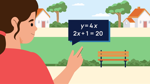 Child in a park pointing to maths equations.