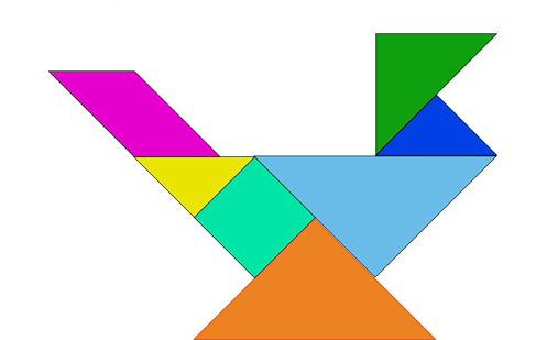 Image of a tangram that forms the shape of a chicken.