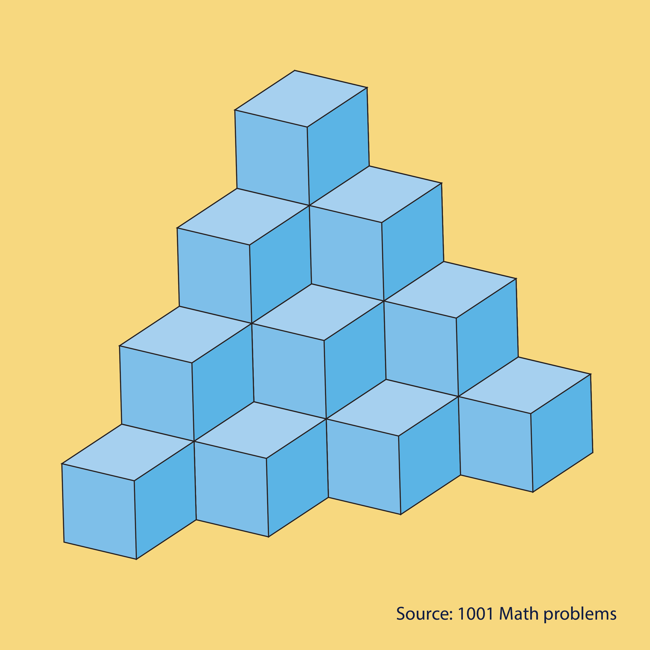 a pyramid-shaped tower is made of blocks arranged in four visible layers