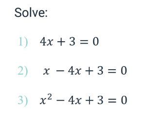 A set of three equations with instructions to solve them