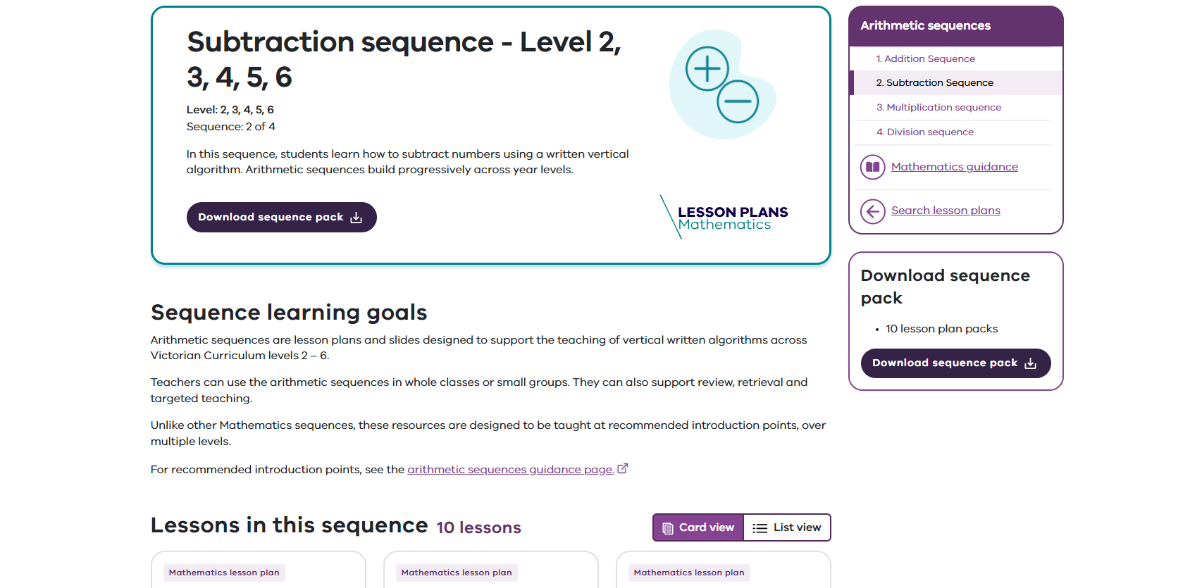 Subtraction sequence - Level 2, 3, 4, 5, 6 Image