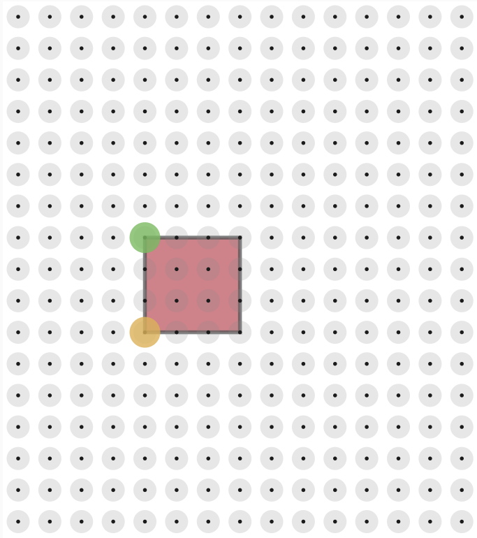 Screenshot of the website's grid of dots, with a 4x4 dot square in the middle