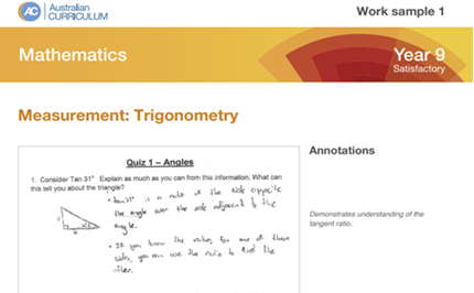 Mathematics Year 9 work sample portfolio – ACARA Image