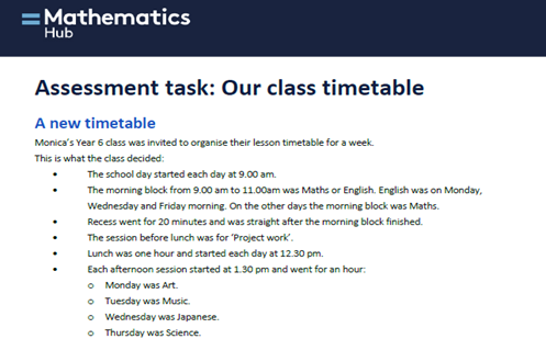 Assessment Year 6: Our class timetable  Image