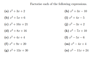 Factorising exercises Image