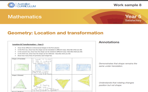 Mathematics: ACARA work sample portfolio summary – Year 5  Image