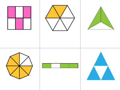 An array of shapes showing fractions of colour